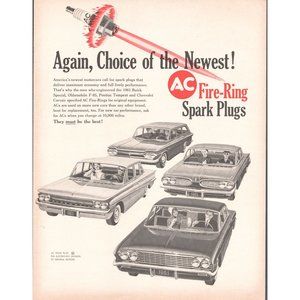 1960 AC Fire Ring Spark Plugs Vintage Print Ad Pontiac Buick Chevy Oldsmobile
